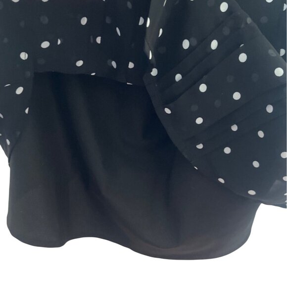 Worthington Polka Dot Ruffle Sleeve Blouse Womens Large Black White Sheer Lined - Picture 6 of 9